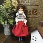 22㎝ドール用リカちゃん白系ボーダーニットと赤スカートのセット