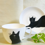ねこ カップ＆ソーサー(黒)　～名入れOK～
