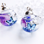 mystic purple 紫陽花とモルフォ蝶のガラスドーム   ピアス/イヤリング