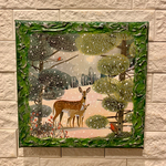 絵画風🖼インテリア　冬の牧草地　鹿の親子🦌　