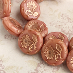 【18㍉ ４個】マーガレット＊coral pink & pink gold＊チェコビーズ