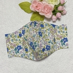 夏用マスク　ブルー　小花柄　綿100％　接触冷感　女性用