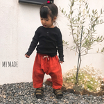 再販『ハーフリネンWガーゼ』テラコッタブラウンのサルエルパンツ