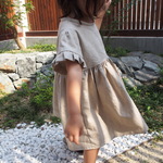 80～130㎝ 袖フリルワンピース ＊ハーフリネン＊ 子供服＊ キッズ＊ 受注製作  出産祝い