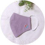 《ローズ》パープル ❇︎ ワンポイント刺繍リネンマスク