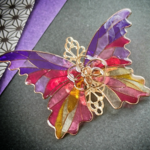 黄昏色のステンドグラスの蝶バレッタ（hair ornaments of  Stained glass butterfly〜twilight〜）