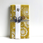 コットン×ガーゼのご祝儀包み 北欧マスタードイエロー柄×蝶花 濃紺