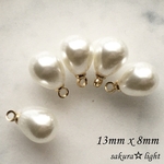 【6個】パール チャーム 小 ドロップ しずく 金具 18KGP 本金メッキ