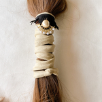 【ワイヤーポニー】◆ロング◆秋冬ヘアアクセ◆薄ベージュ×黒フリンジ◆ビーズ◆スエード◆