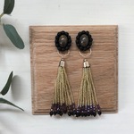 【briller・ビーズ刺繍】２way・チェコビーズのオーバルピアス/イヤリング(茶×ストーン系ビーズタッセル付き）