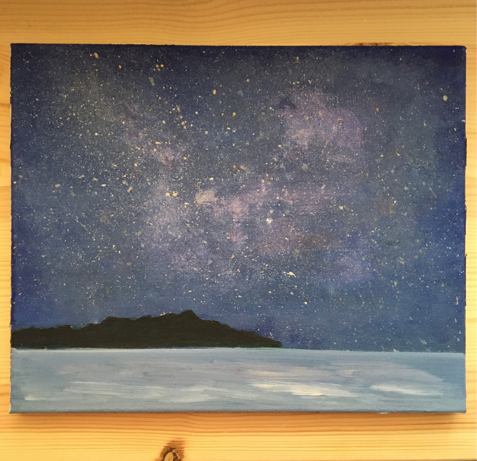 優しい海辺の天の川と星たち アクリル画 原画 インテリアギフト