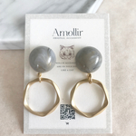 マーブル シンプルピアス フープピアス アクリルカボション 大ぶりピアス アクリル リング イヤリング 樹脂ピアス サージカルステンレス グレー/マーブルカボション×マットゴールドペンタゴンピアス