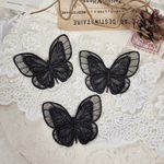 ＊再入荷＊1枚 綺麗 蝶 オーガンジー刺繍 レースモチーフ アップリケ 黒 BK200940 ハンドメイド 手芸 素材 材料