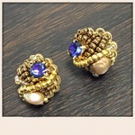 秋冬アクセ　淡水パールとスワロフスキー　ピアス　
