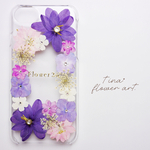 ＊パープルデルフィニウム×ピンク押し花スマホケース＊