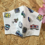 【裏地もかわいい】子供用 立体 マスク 電車柄 ホワイト 白 ガーゼマスク 布マスク