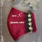 ✨new✨🍂Autumn color🍂素敵なバーガンディ色のリネンに可愛い野薔薇🌹の大人のマスク