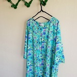 <SALE>七分袖ワンピース/水彩花ブルー