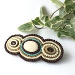 ビーズ刺繍　バレッタ <ターコイズ×ブラウン> No.39