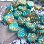 【6コセット】JIRI＊IVANA#czech beads#チェコビーズleaf15✖️16㎜ mix green/bronze