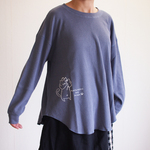 猫柄ワッフル長袖Tシャツ ブルー 青 カットソー