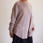 猫柄ワッフル長袖Tシャツ ピンク カットソー