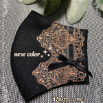 ✨new color✨Autumn colorブラックリネンにエレガントなブラウンレースとリボンの大人のマスク