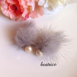 【再販】コットンパールピアスorイヤリング（ファーキャッチ）グレー