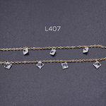 送料無料  20cm   高品質ハンドメードチェーン ガラスチャーム 菱形 5×5mm ゴールド/クリスタル【20cm】 L407