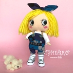 ☆THIERRY☆イーマリーちゃん着せ替えお洋服 青アーミーロゴ入りサロペット、うさ耳ヘアーゴムセット