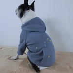 【生地再入荷・犬服オリジナル】普段着に・ペイント加工裏起毛ブルー・袖フード付Tmrfw0308　#犬服通販　#ボストンテリア #フレンチブルドッグ　#パグ　#トイプードル　#チワワ　#ヨーキー