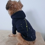 【生地再入荷・犬服オリジナル】普段着に・ペイント加工裏起毛ネイビー・袖フード付Tmrfw0310　#犬服通販　#ボストンテリア #フレンチブルドッグ　#パグ　#トイプードル　#チワワ　#ヨーキー