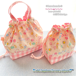 ♡♥︎お弁当袋＆コップ袋（巾着袋）【2点セット】🍬ゆめかわパステルキャンディポップ柄♥︎♡〜現品限り！〜〔リクエスト再販不可〕