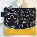 黒猫と護符☪️♪ポケットティッシュポーチ(黒猫&護符×黄色・イエロードット)ハロウィンにも🎃♪
