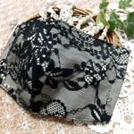再販🌸大人の黒シルク   お花レースの立体マスク  秋にも冬にも美肌