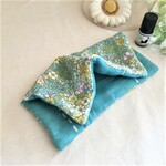 ８重ガーゼハンカチ*liberty調flower*フラワーガーデン*ターコイズブルー*turquoise blue*大人の花柄*お布団ガーゼ*