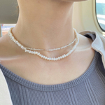 2SET!!淡水パール×銀膜ビーズ ネックレスチョーカー お得な2セットアイテム！【2set fresh water pearl choker】