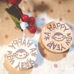 混む前割引【年賀状に】Happy new year＆おサル円形スタンプ