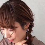 天然石 アメジスト と ガラス ビーズ の ロングピアス or イヤリング