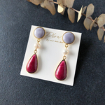 七宝焼 Two-tone colorピアス　～purple gray×deep pink～