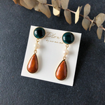 【再販売】七宝焼 Two-tone colorピアス　～deep green×camel～