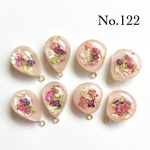 No.122幾何学型しずく型押し花カボションパーツセット(8個入)カン付/ピアス/イヤリング
