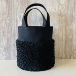 プードルファーと帆布の丸底トートバッグ＊バケツ型＊ブラック