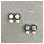 コットンパール付き 刺繍ピアス【樹脂ピアス・ノンホールピアス可】