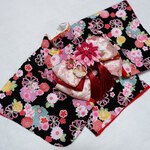 犬着物 S セミオーダー　黒地　帯ピンク