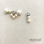 小さなクリスタルとパール　イヤリング＊イヤーカフset
