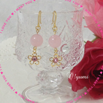 ♯48☆ローズクォーツ×お花☆天然石ピアス ハンドメイド