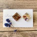 アシンメトリー×スクエア ドライフラワー ピアス  ブラウンマーブル♡