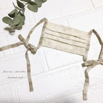 チェックリボン ×レース  プリーツマスク サイズ選択可◎ コットン リネン　刺繍　ベージュ　ブラウン　小顔