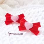【 犬用　バレッタ 】 おしゃれ　トップノットペット　子供　ヘアアクセサリー　リボン　バレッタ　♡AquaMana♡